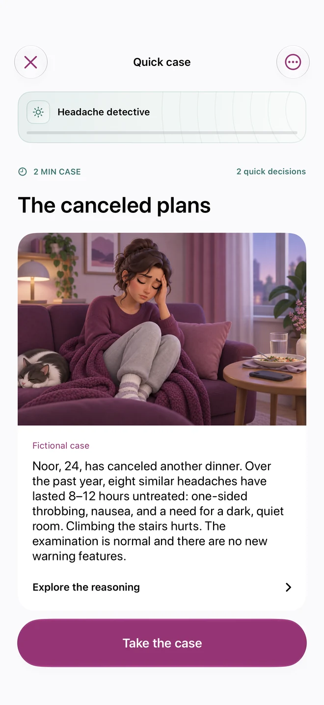 2.0 preview of The canceled plans, an illustrated fictional headache case.